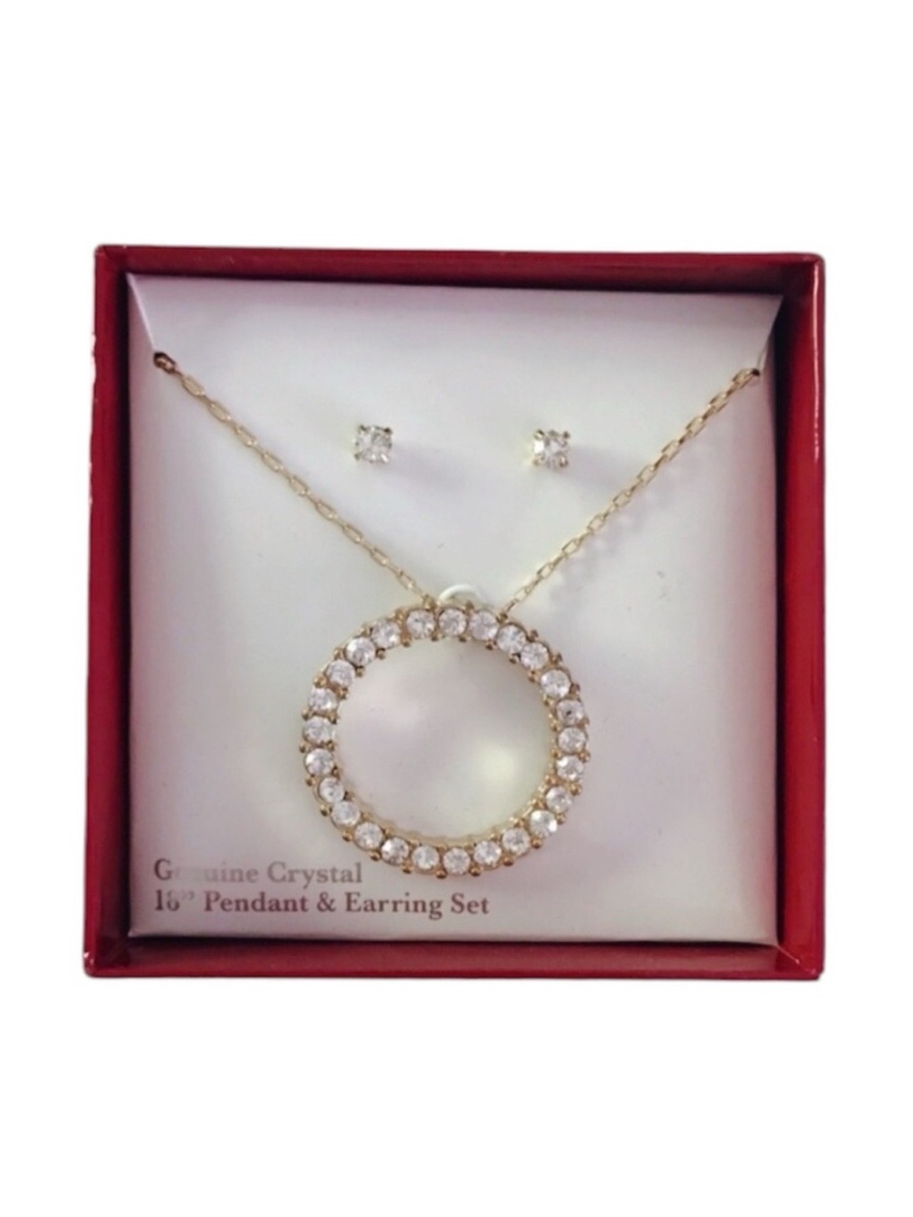 18” Crystal Pendant Necklace & Earring Set Gift Box
